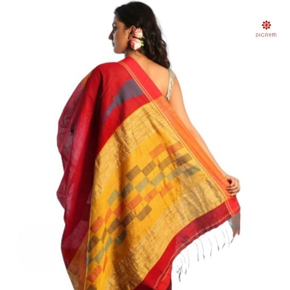Chili Red Handloom Cotton Silk Saree - Picture 2 of 7